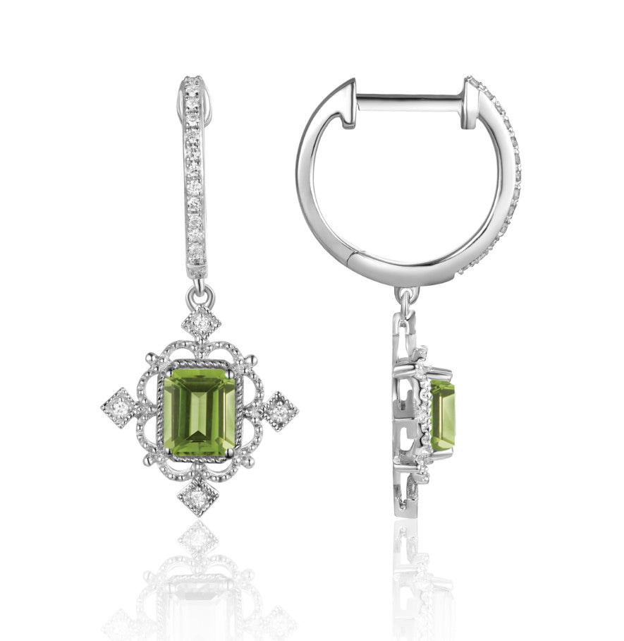 Luvente White Gold Peridot and Diamond Earrings