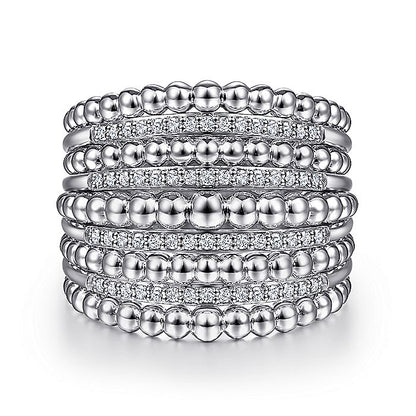 Gabriel & Co Sterling Silver White Sapphire Bujukan Ring - Ladies Silver Rings