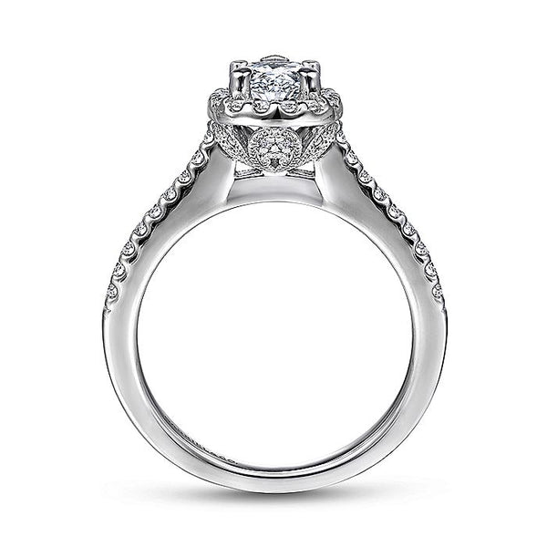 Gabriel & Co. 14 Karat White Gold Pear Shape Halo Semi-Mount Engagement Ring
