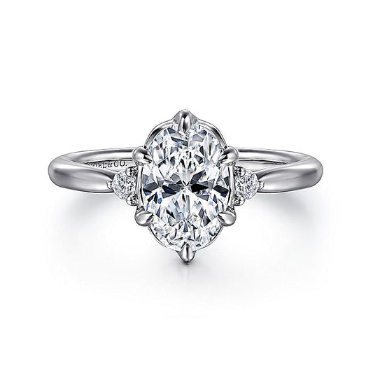 Gabriel & Co. White Gold Oval Three Stone Semi-Mount Engagement Ring