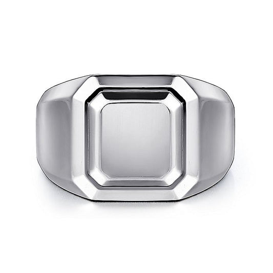 Gabriel & Co. Sterling Silver Wide Faceted Signet Ring