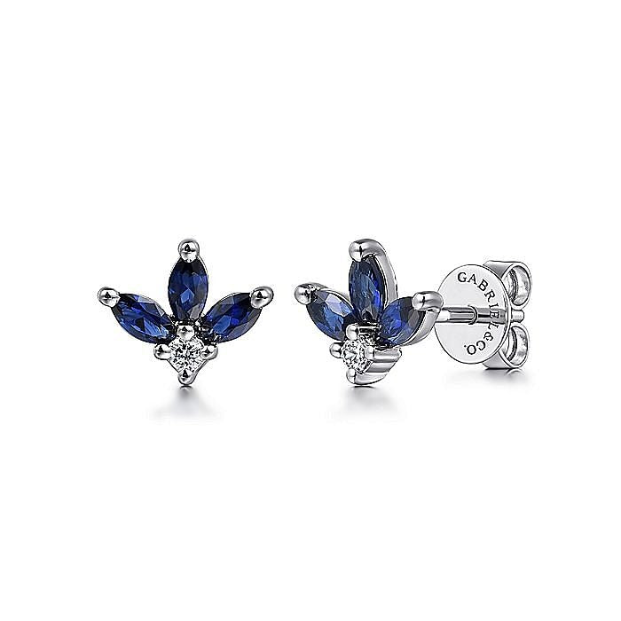 Gabriel & Co. White Gold Diamond and Sapphire Stud Earrings - Colored Stone Earrings