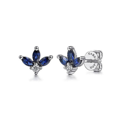 Gabriel & Co. White Gold Diamond and Sapphire Stud Earrings - Colored Stone Earrings
