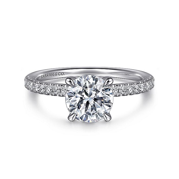 Gabriel & Co. White Gold Round Straight Diamond Hidden Halo Semi-Mount Engagement Ring - Diamond Semi-Mount Rings