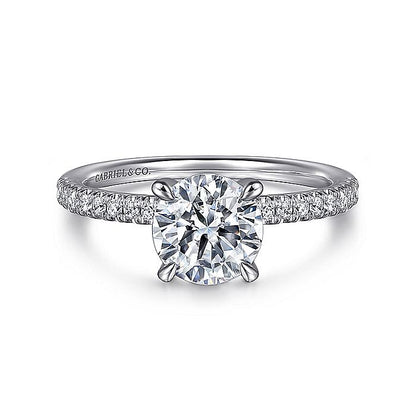 Gabriel & Co. White Gold Round Straight Diamond Hidden Halo Semi-Mount Engagement Ring - Diamond Semi-Mount Rings