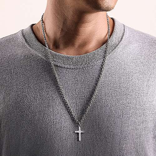 Gabriel & Co Sterling Silver Cross Pendant with Beveled Trim - Gents Pendant