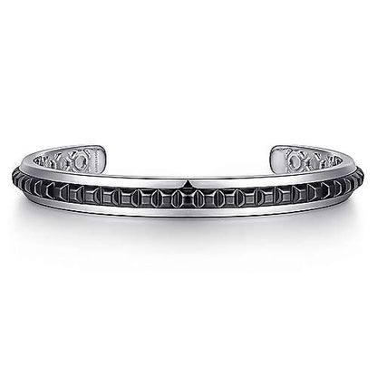 Gabriel & Co Sterling Silver Open Cuff Bracelet with Black Grommets - Gents Bracelet