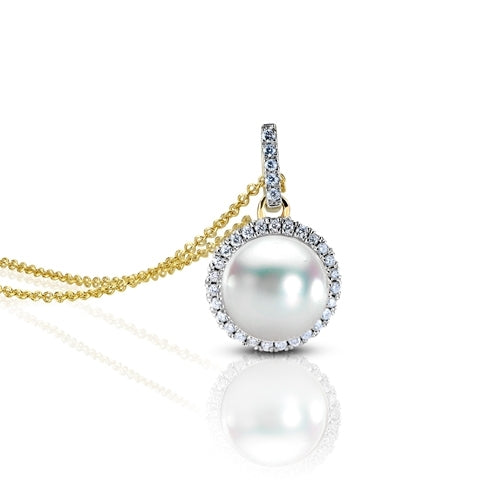 Pearl and Diamond Halo Pendant - Pearl Pendants