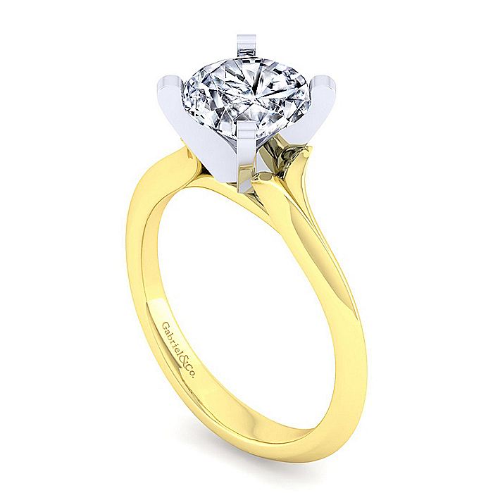 Gabriel & Co. 14 Karat White and Yellow Gold Round Solitaire Semi- Mount Engagement Ring - Diamond Semi-Mount Rings