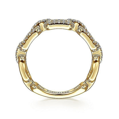 Gabriel & Co. Yellow Gold Pavé Diamond Chain Link Stackable Ring - Diamond Fashion Rings - Women's