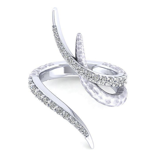 Gabriel & Co Sterling Silver Hammered White Sapphire Open Wrap Ring