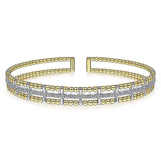 Gabriel & Co. Yellow and White Gold Diamond Diamond Bujukan Stacked Cuff Bangle Bracelet