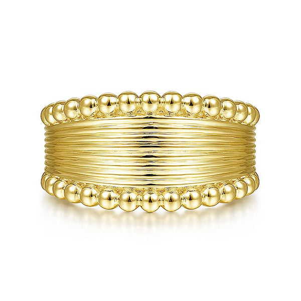 Gabriel & Co Yellow Gold Wide Band Ring with Bujukan Bead Frame
