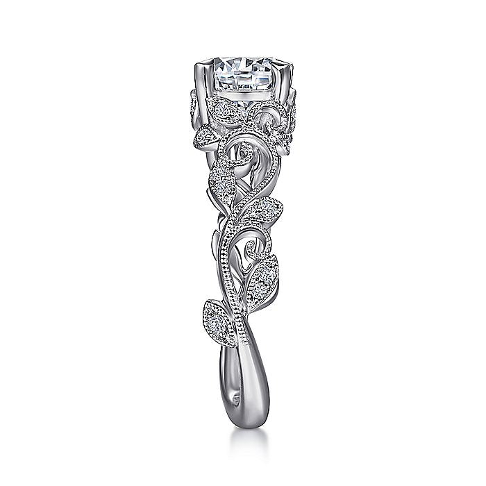 Gabriel & Co. 14 Karat White Gold Floral Semi-Mount Engagement Ring