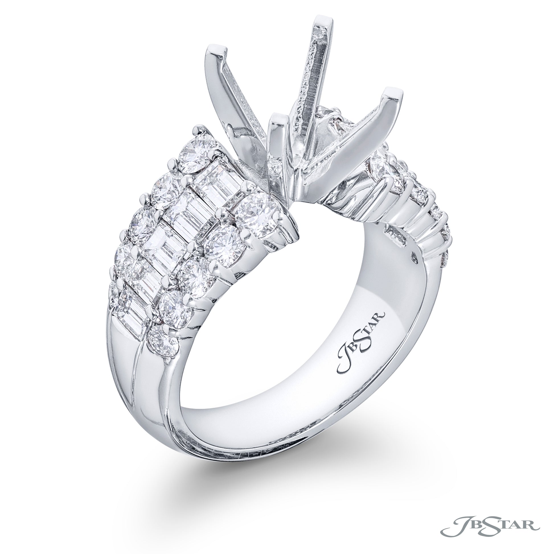 JB Star Platinum Wide Band Diamond Semi-Mount Engagement Ring - Diamond Semi-Mount Rings