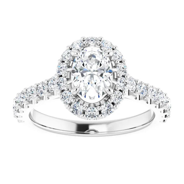 White Gold Oval Halo Lab Grown Diamond Engagmenet Ring - Diamond Engagement Rings