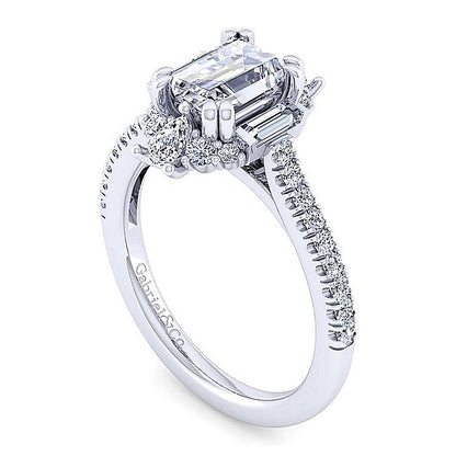 Gabriel & Co. White Gold Art Deco Emerald Cut Halo Semi-Mount Engagement Ring - Diamond Semi-Mount Rings