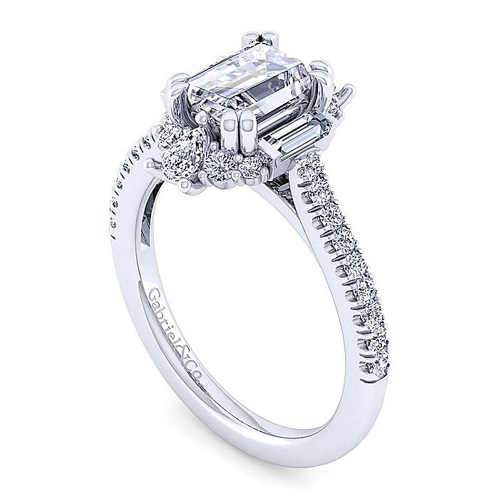 Gabriel & Co. White Gold Art Deco Emerald Cut Halo Semi-Mount Engagement Ring