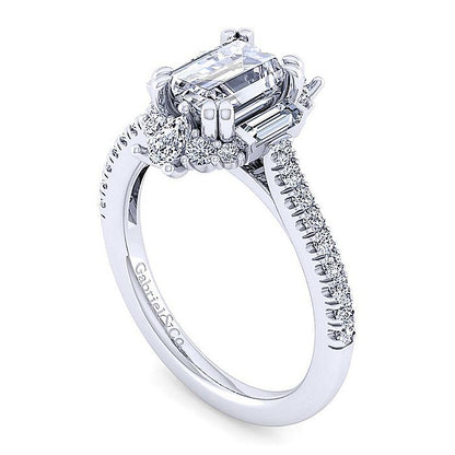 Gabriel & Co. White Gold Art Deco Emerald Cut Halo Semi-Mount Engagement Ring