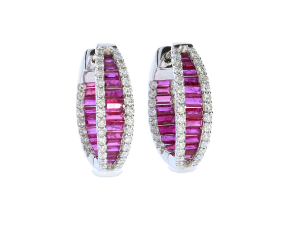 Ruby and Diamond In and Out Hoop Earrings