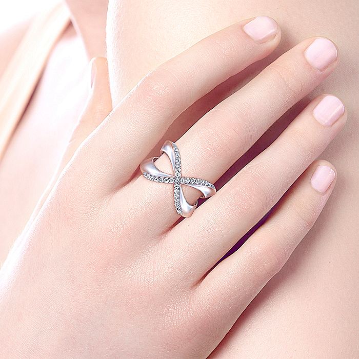 Gabriel & Co Sterling Silver Criss Crossing White Sapphire Open Ring
