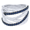 Gabriel & Co Silver Hammered Wide Band Layered Sapphire Ring