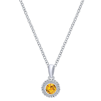 Gabriel & Co Sterling Silver Beaded Round Citrine Pendant Necklace