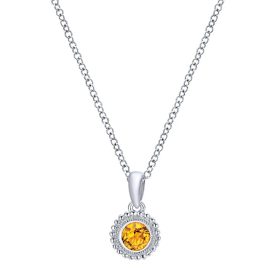 Gabriel & Co Sterling Silver Beaded Round Citrine Pendant Necklace - Silver Necklace