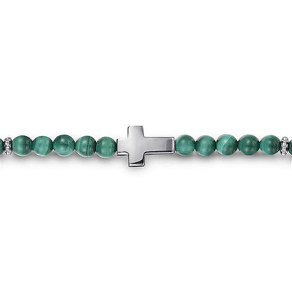 Gabriel & Co Sterling Silver Malachite Cross Bracelet - Gents Bracelet