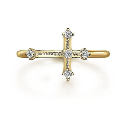 Gabriel & Co. Yellow Gold Diamond Cross Ring
