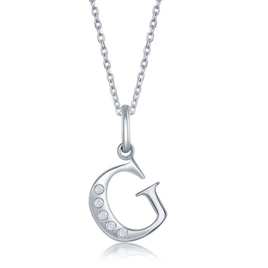 Sterling Silver Diamond G Necklace - Silver Necklace