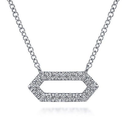Gabriel & Co White Gold Elongated Hexagonal Diamond Pendant Necklace