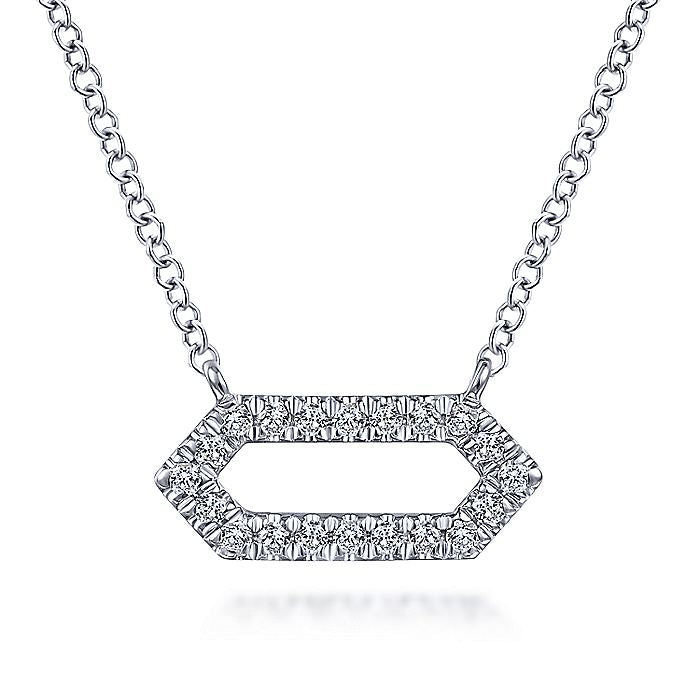 Gabriel & Co White Gold Elongated Hexagonal Diamond Pendant Necklace - Diamond Pendants