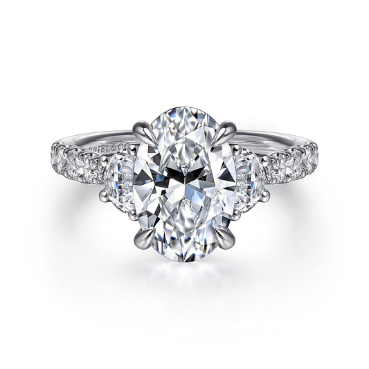 Gabriel & Co. White Gold Oval Three Stone Semi-Mount Engagement Ring