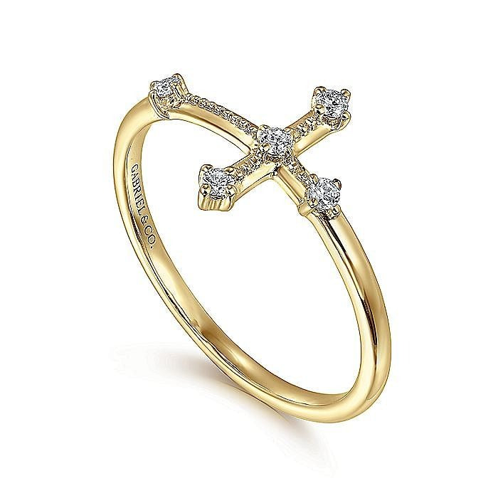 Gabriel & Co. Yellow Gold Diamond Cross Ring - Diamond Fashion Rings - Women's