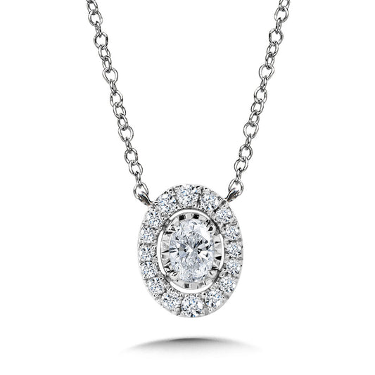 White Gold Oval Halo Necklace