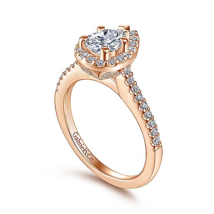 Gabriel & Co Rose Gold Pear Shape Halo Semi-Mount Engagement Ring - Diamond Semi-Mount Rings