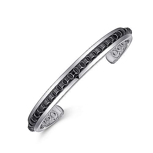 Gabriel & Co Sterling Silver Open Cuff Bracelet with Black Grommets - Gents Bracelet