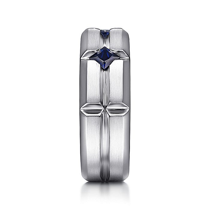 Gabriel & Co Silver Ring with Square Sapphire Stations - Gents Silver Ring