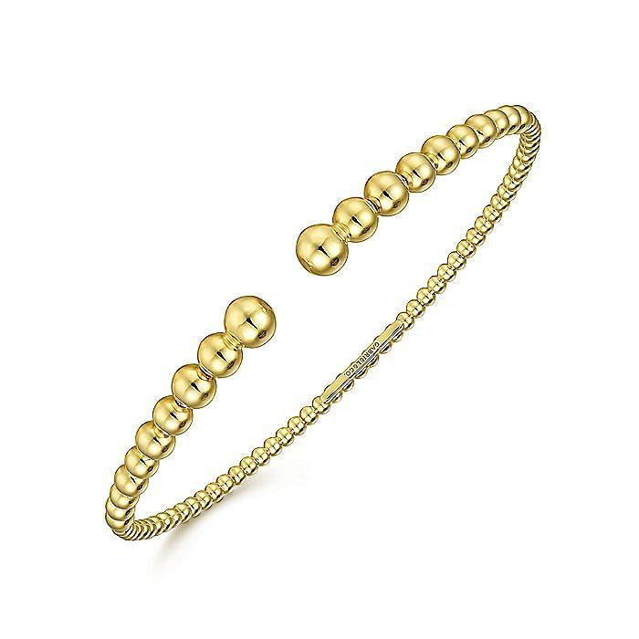 Gabriel & Co. Yellow Gold Beaded Open Cuff Bangle Bracelet