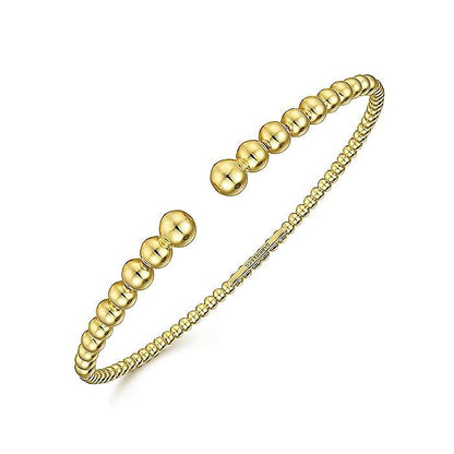 Gabriel & Co. Yellow Gold Beaded Open Cuff Bangle Bracelet