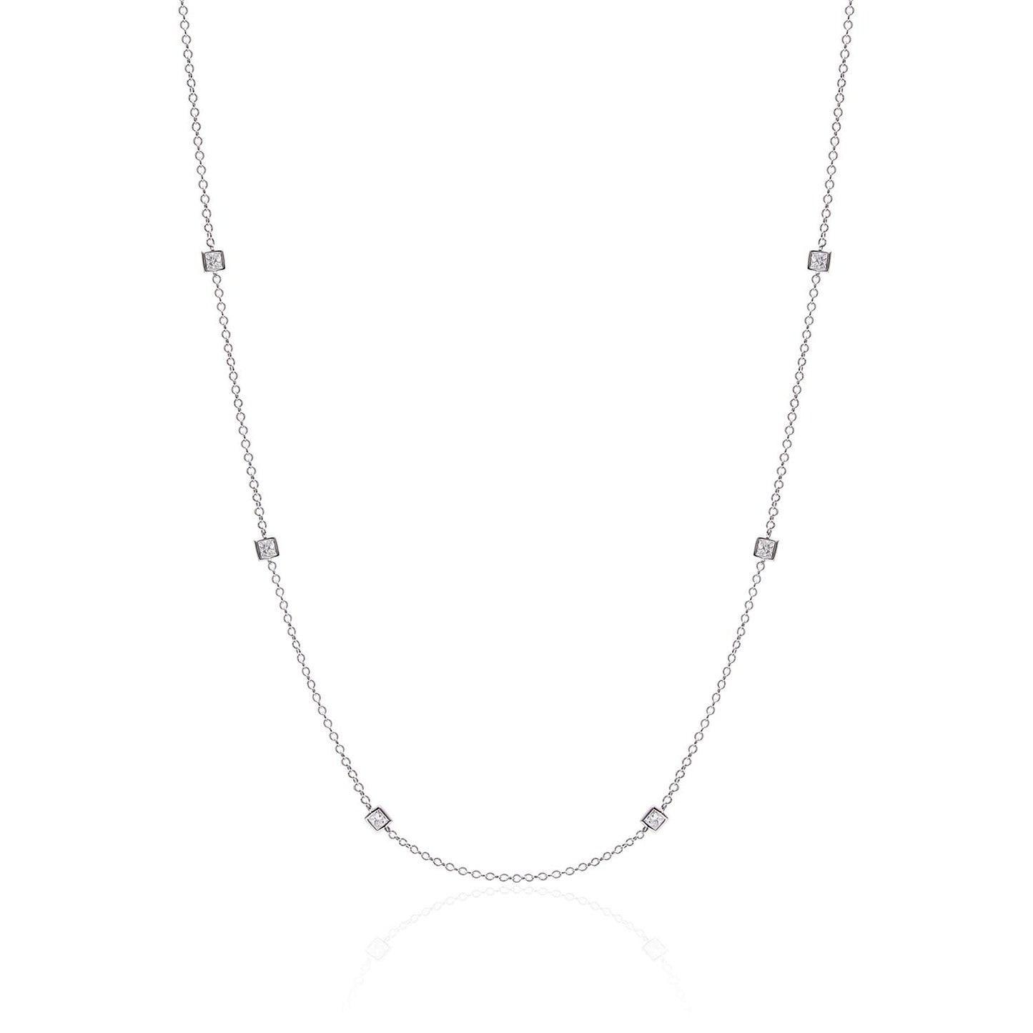 Luvente 14 Karat White Gold Princess Cut Diamond Station Necklace