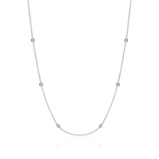 Luvente 14 Karat White Gold Princess Cut Diamond Station Necklace