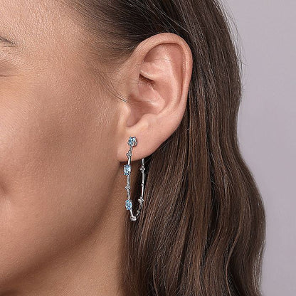 Gabriel & Co. Silver Swiss Blue Topaz Bujukan Classic Hoop Earrings - Colored Stone Earrings