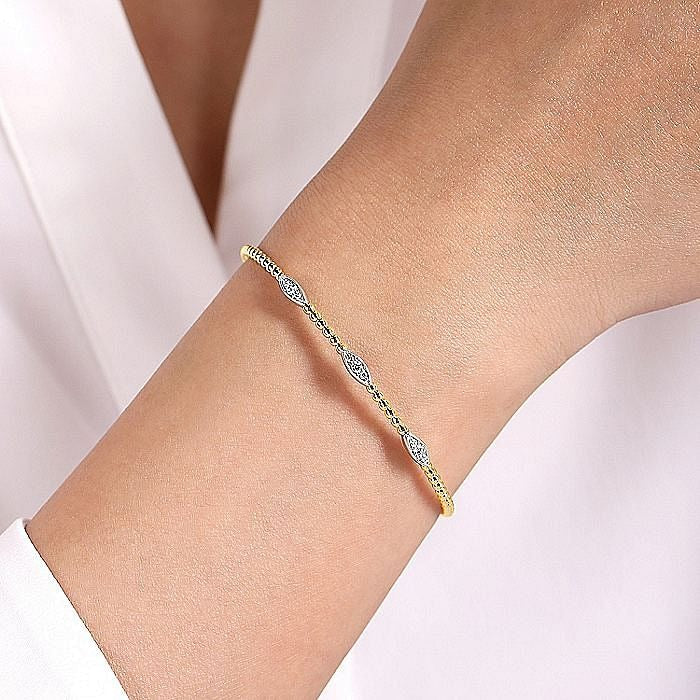 Gabriel & Co. Yellow and White Gold Bujukan Diamond Marquise Stations Bujukan Bangle Bracelet - Diamond Bracelets