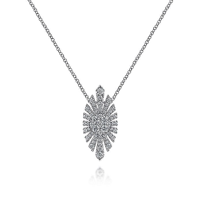 Gabriel & Co White Gold Diamond Starburst Necklace - Diamond Pendants