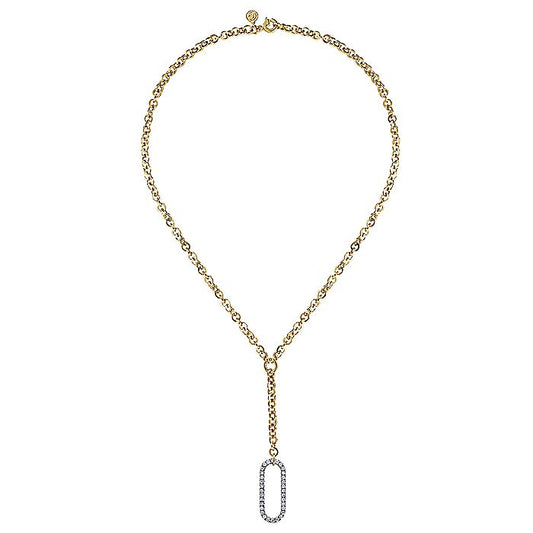 Gabriel & Co. 14 Karat Yellow Gold Tube Link Diamond Necklace