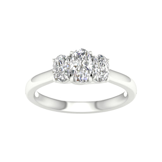White Gold Laboratory Grown Oval Diamond Three Stone Engagement Ring - Diamond Engagement Rings
