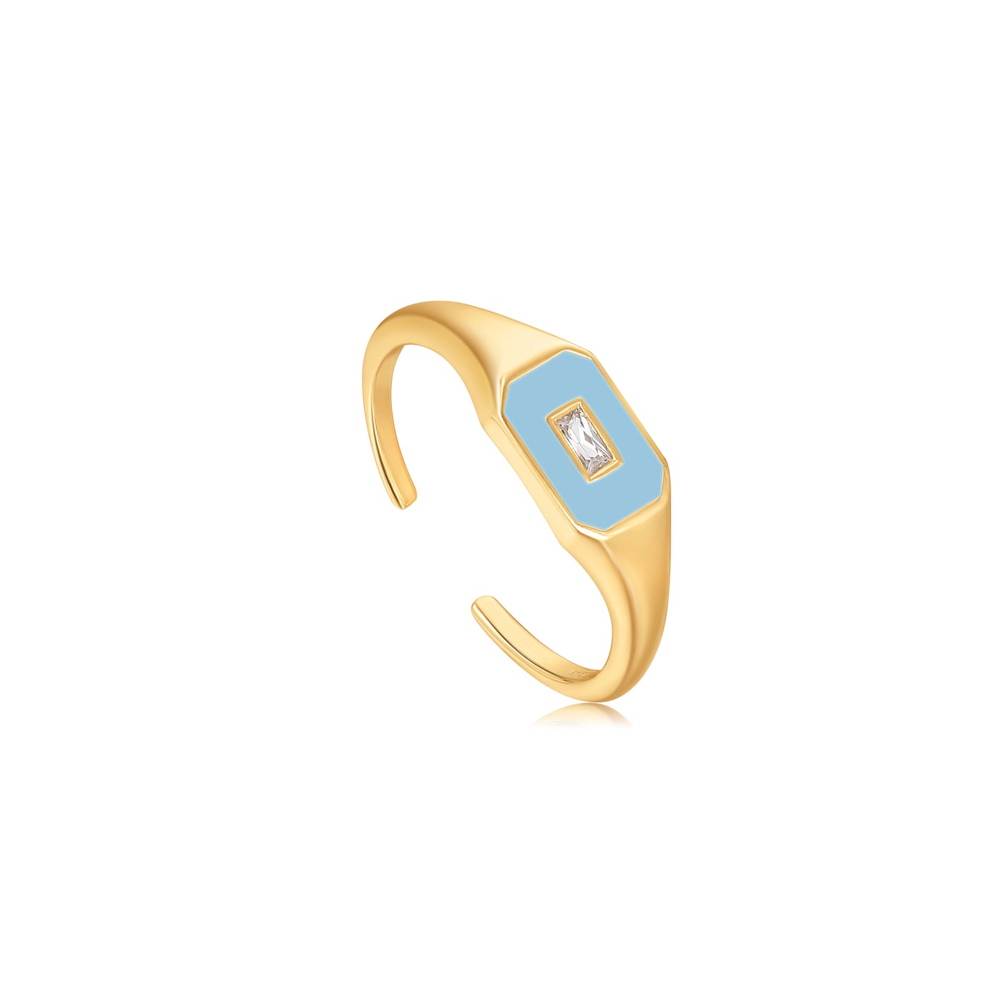 Ania Haie Powder Blue Enamel Emblem Adjustable Ring - Ladies Silver Rings