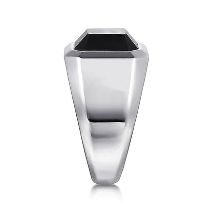 Gabriel & Co. Sterling Silver Wide Signet Ring with a Faceted Black Onyx